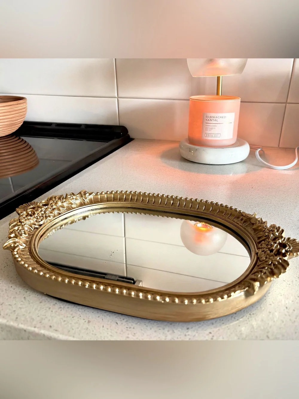 Gold Decorative Vanity Tray Mirror - Elegant Bathroom Accent
